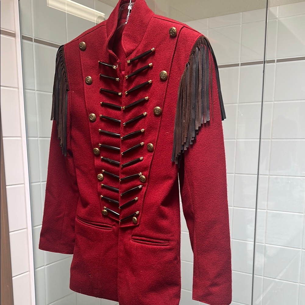 Vintage Double D Ranch Red Wool Jacket With Bones And Fringe